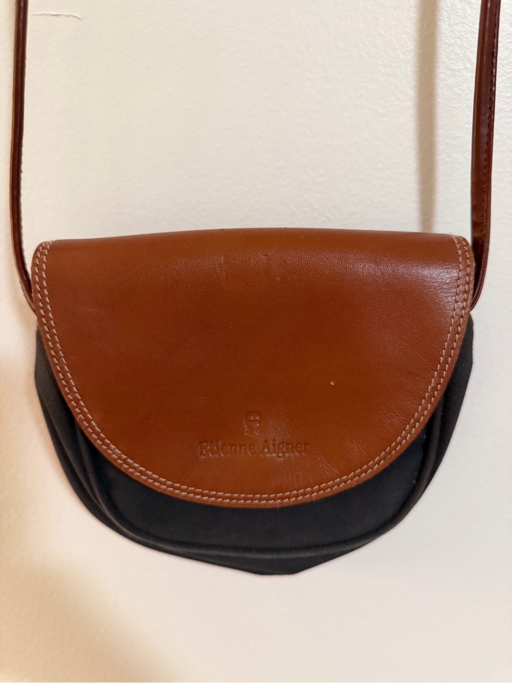 Vintage Etienne Aigner Black Brown Leather Crossbody Saddle Bag